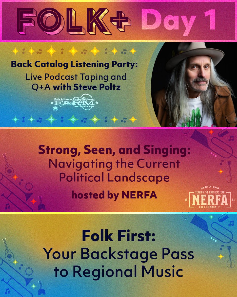 Folk+ Day One, Tuesday, June 17 - People get ready! Swipe right for a taste of programming highlights for Day One of our virtual conference.

Full Schedule and Links mailchi.mp/folk/folk-2025…