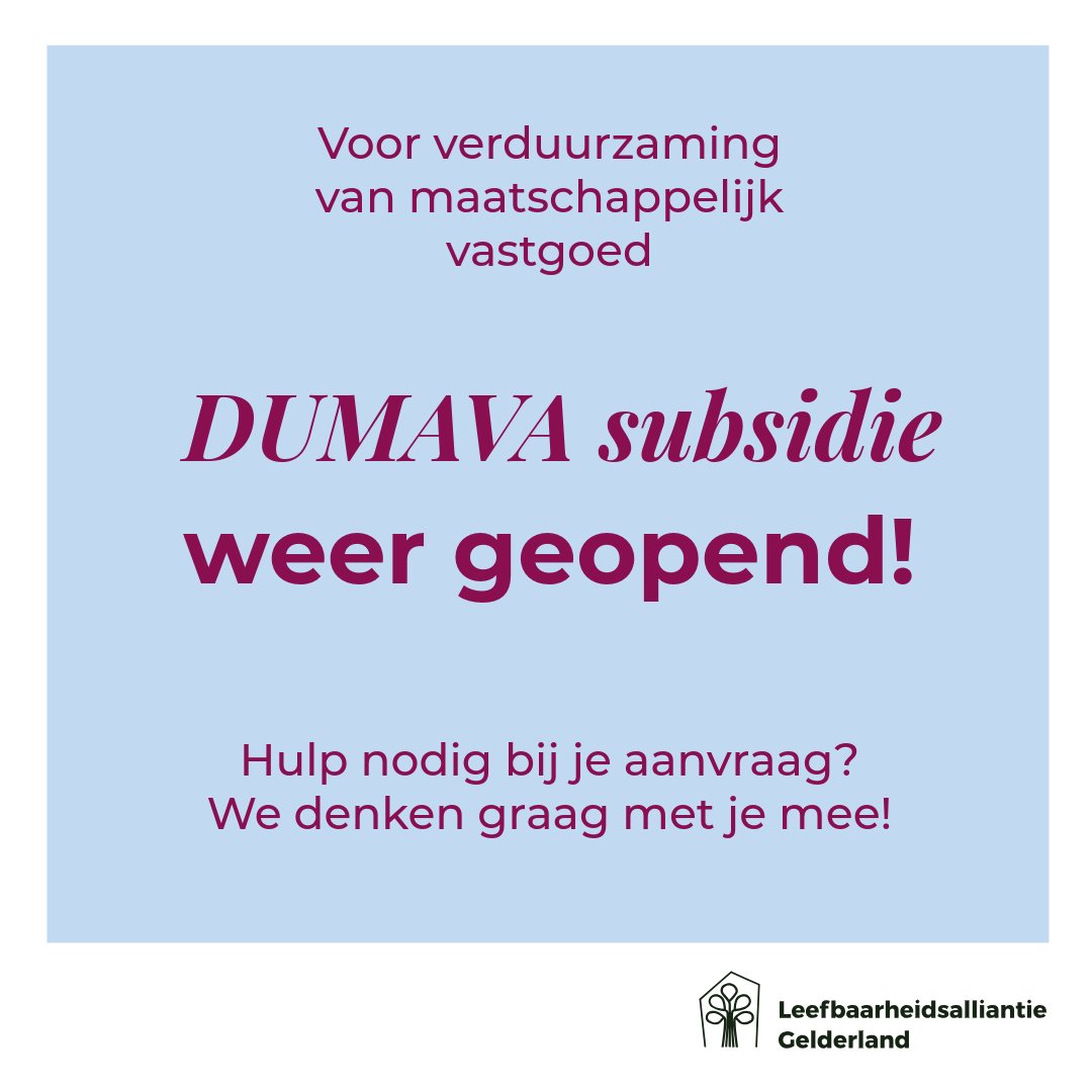 #Verduurzamen van school, buurthuis, kerk of sportclub? DUMAVA is weer open. Nieuw: stapelen met andere subsidies mag én ook sportverenigingen mogen meedoen. 👉 rvo.nl/subsidies-fina… #subsidie
