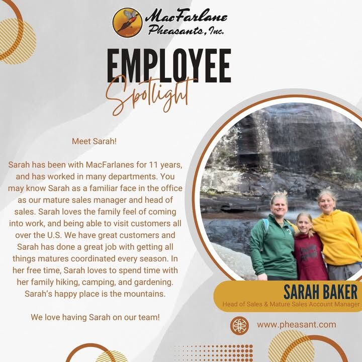 pheasantfarmer's tweet photo. Say Hi to Sarah, our June employee spotlight! ☀🌸

Sarah was nominated for her dedication to her job. Thanks for all your hard work, Sarah! 

#employeespotlight  #employeeappreciation https://t.co/5hlsxpN2En