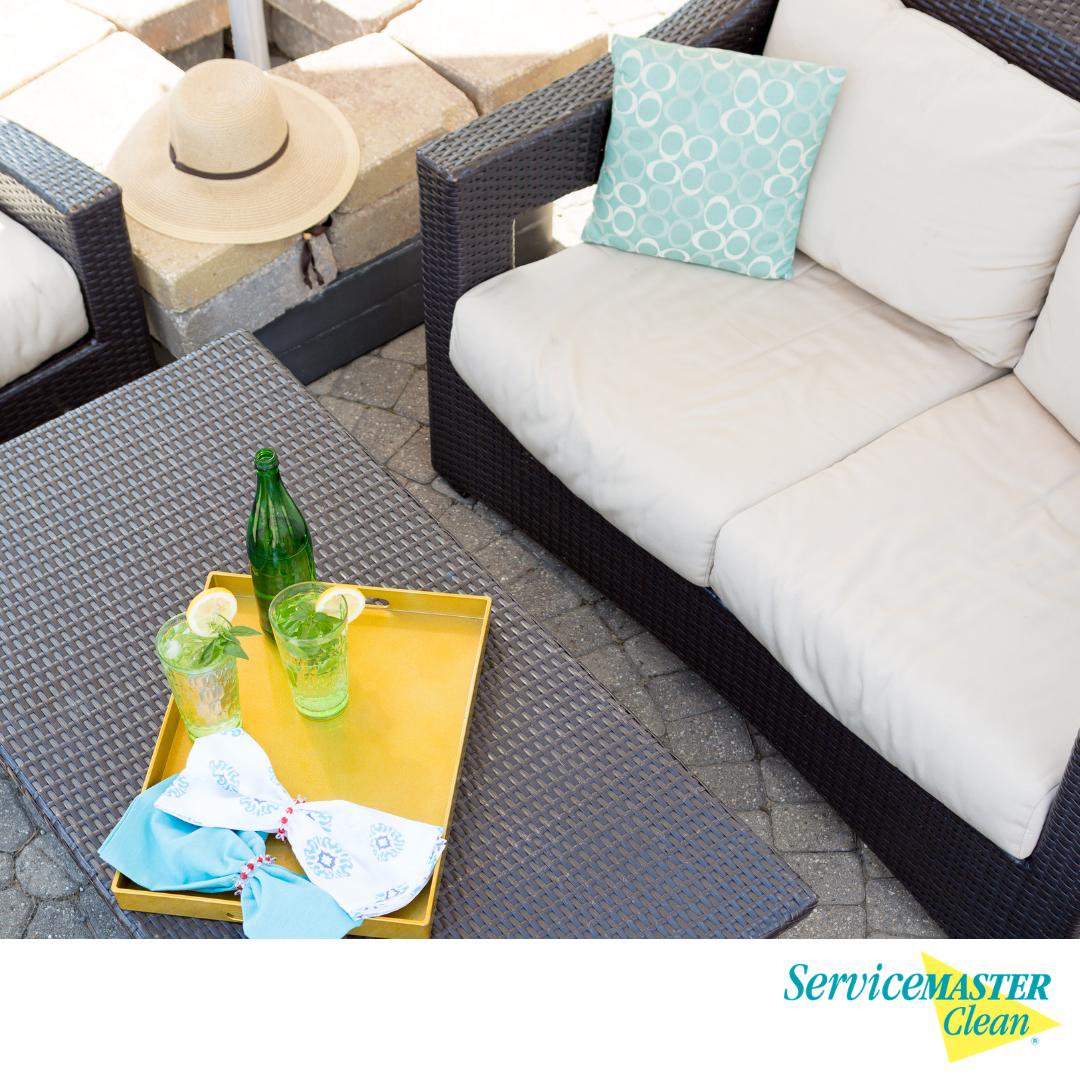 Summertime fun (and food!) can leave your patio cushions needing some TLC! ServiceMaster By Mason can help with a deep-cleaning to clean, sanitize &amp; remove tough stains. Call 800-934-5869 or drop off your cushions to our RI office.  #cleaning #patiofurniture