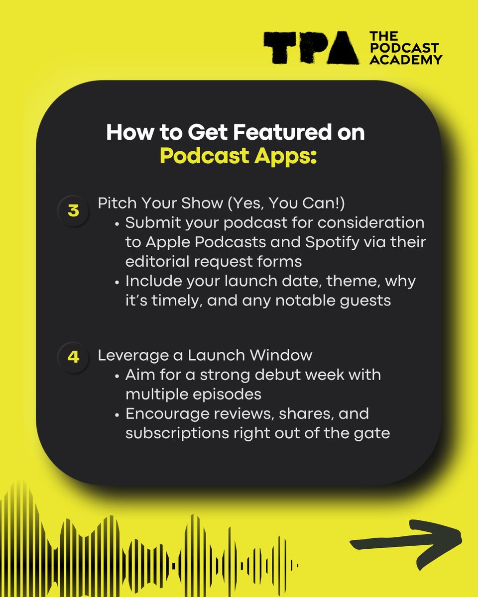 podcastacademy's tweet image. Getting featured isn’t guaranteed, but following these steps gives your show its best shot at center stage.
What’s worked for you? Drop your tips below! 👇
#PodcastGrowth #SpotifyPodcasts #ApplePodcasts #PodcastTips #TPACommunity #Ambies2025