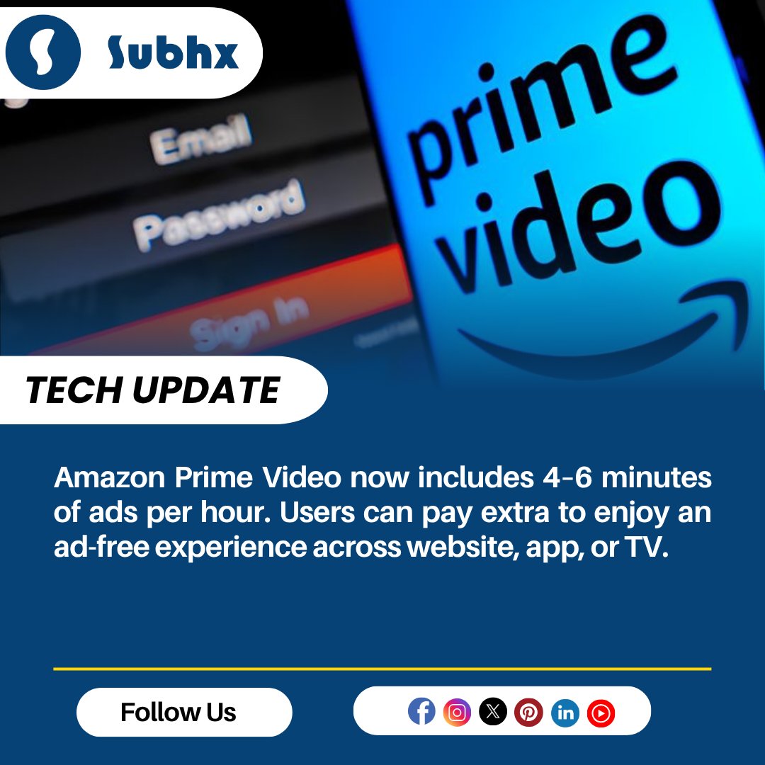 subhxinfotech's tweet image. Amazon Prime Video Introduces Ads with Option to Go Ad-Free
#AmazonPrime #StreamingNews #AdFreeExperience
