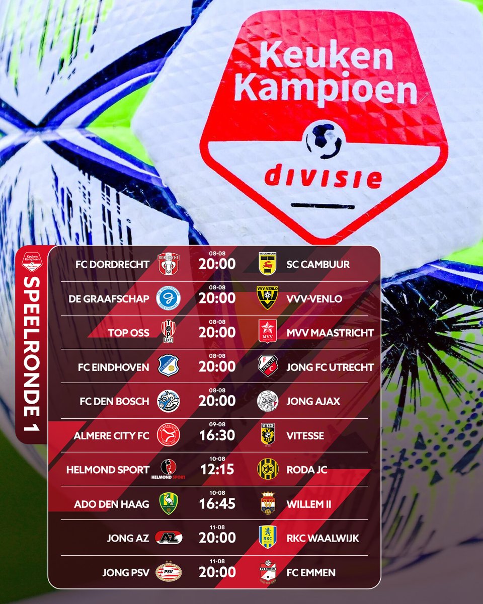𝗞𝗲𝘂𝗸𝗲𝗻 𝗞𝗮𝗺𝗽𝗶𝗼𝗲𝗻 𝗗𝗶𝘃𝗶𝘀𝗶𝗲 𝟴 𝗮𝘂𝗴𝘂𝘀𝘁𝘂𝘀 𝘃𝗮𝗻 𝘀𝘁𝗮𝗿𝘁 🍿⚔️

Naar welke wedstrijd kijk jij uit? 🤔
 
#KeukenKampioenDivisie