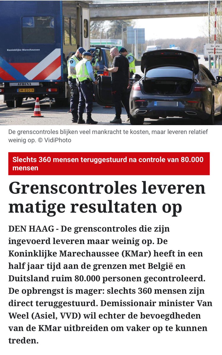 Alsof de illegalen en mensensmokkelaars niet weten dat er van de ca 800 grensovergangen er maar bij hooguit tien gecontroleerd worden. 🤣

Op de A12 naar Duitsland moet je door een fuik van de politie; als je via Didam rijdt, kom je zonder grenscontrole Duitsland binnen. Hoezo