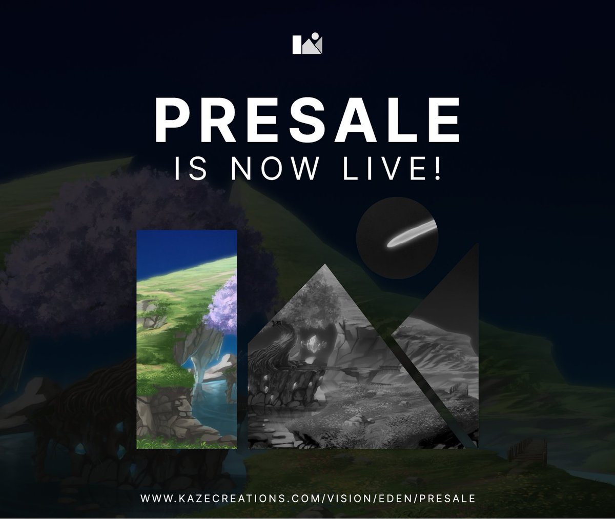 Presale Phase is now live! ☄️

Presale Link: kazecreations.com/vision/eden/pr…
Presale price: 0.042eth 

Note: 
Sign in with all your socials (Discord, Twitter, Wallet) to check for your full allocation! No NFTs will be issued during this period. You have 7 days to finalize your presale.