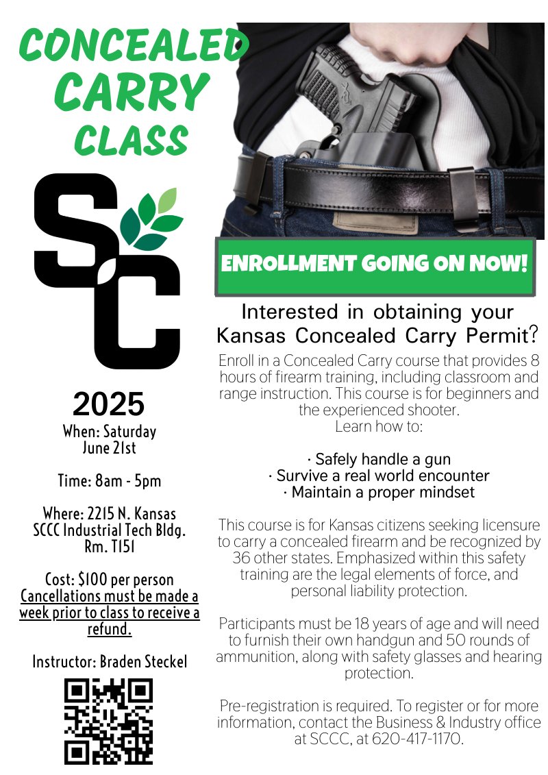 Deadline to register for this Saturday's Concealed Carry class is this Wednesday at noon!  You must be 18yrs old and have a valid Kansas ID.  Register now online!
dynamicforms.ngwebsolutions.com/Submit/Page?fo…