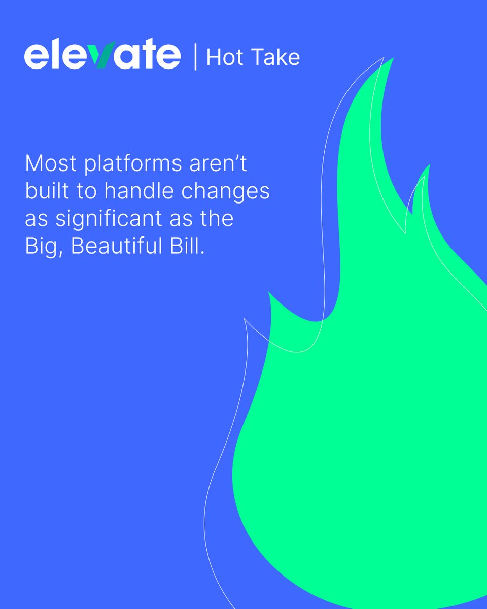 elevatedotinc's tweet image. Industry hot take…🔥⬇️ The #OneBigBeautifulBill could reshape everything from taxes to healthcare to climate policy. #HSAs, #FSAs and #HRAs are no exception. It’s massive. It’s messy. And it’s already moving.

Elevate is ready: bit.ly/403lBMJ