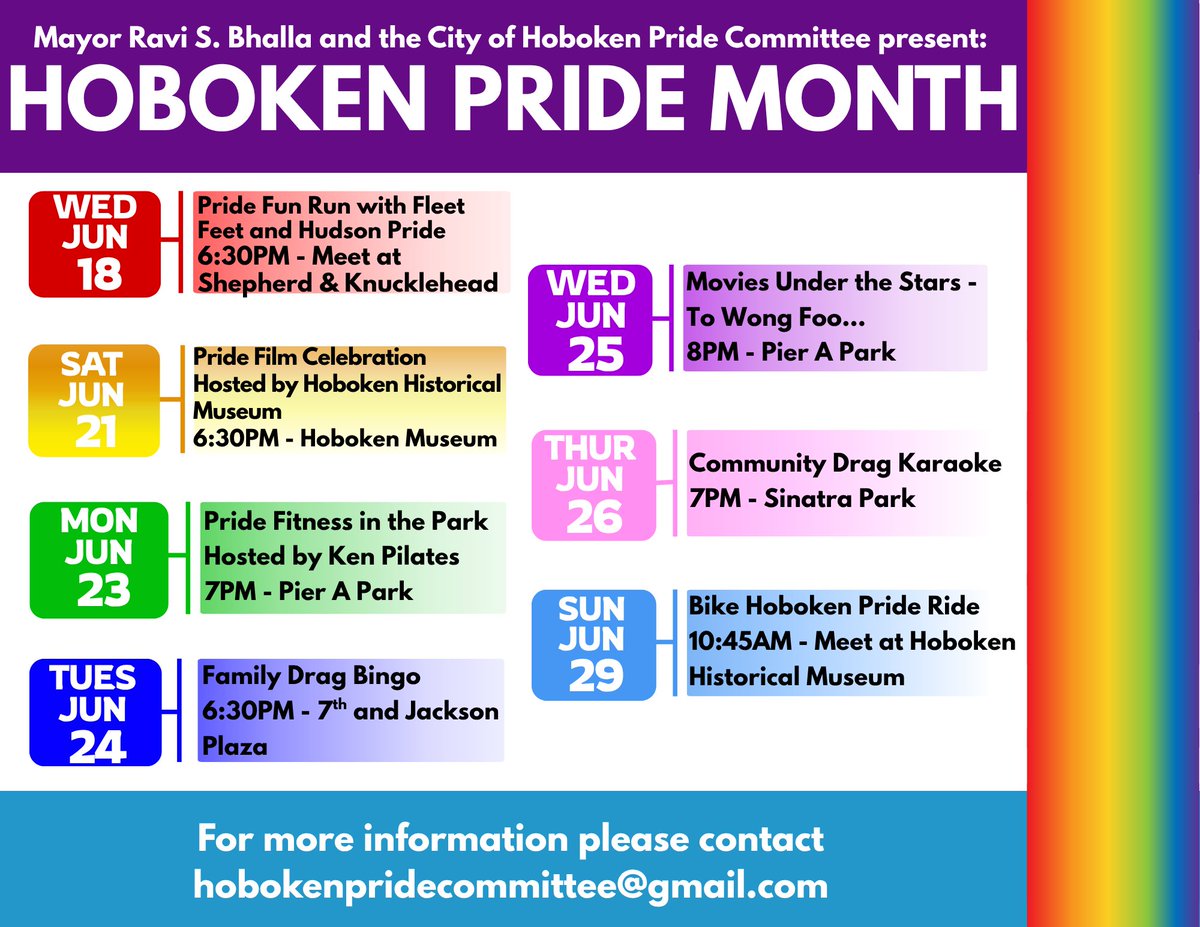 Continue to celebrate LGBTQ+ Pride at upcoming events this month, organized by the Hoboken Pride Advisory Committee! Residents and visitors are invited to join in on the fun and celebrate love, diversity, and community.
