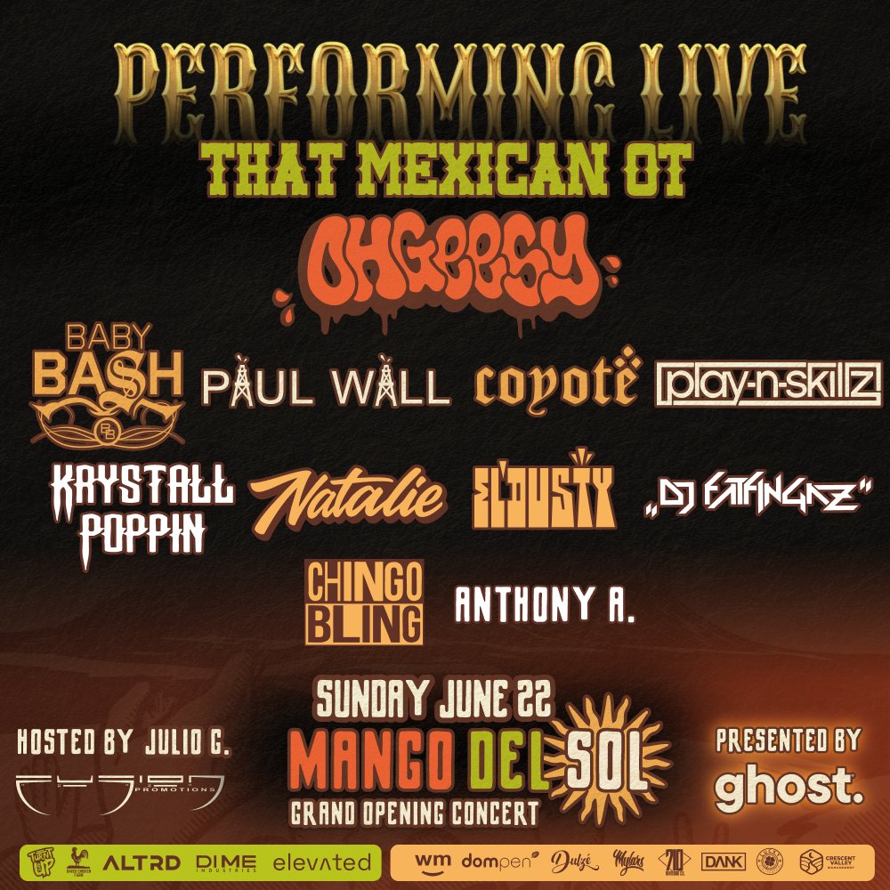 We're excited to welcome @PaulWall to Mango Del Sol! It's almost time! Who's ready!!!

Please don't forget to claim your tickets! Scan the QR code on your voucher OR visit holdmyticket.com to get one!

✨ Headlining the night will be <a href="/ThatMexicanOT/">ThatMexicanOT</a> &amp; @OhGeesyOfficial ,