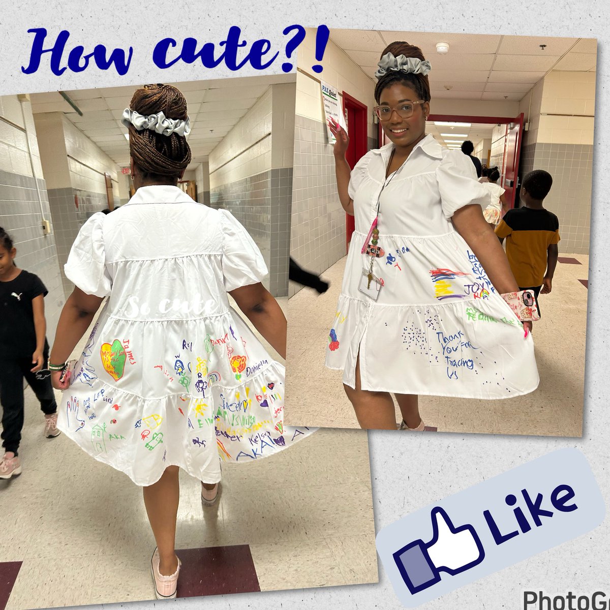 JacksonRdCSL's tweet image. How cute is our first grade teacher, Ms. Wilson?! She had her students sign her dress as a last day of school activity. They LOVED it! 🥰 @velasquez_mcps @JacksonRoadAP