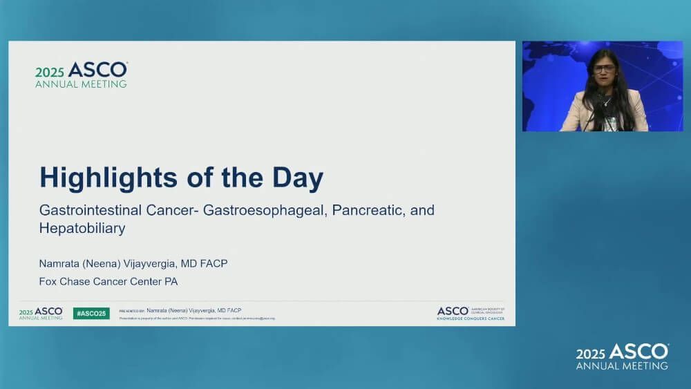 Dr. Namrata Vijayvergia discusses her chosen highlights of the #GICancer presentations from #ASCO25, including the PANOVA-3, DESTINY-Gastric04, and CheckMate 577 trials.

Watch the full video 👉 buff.ly/LFleK0X

#OncTwitter