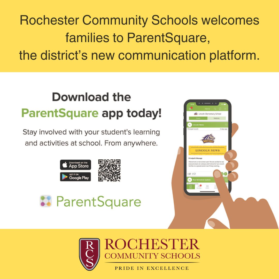 RCS welcomes families to ParentSquare, the district’s new communication platform. Contact information is pulled directly from ParentVUE. To prevent a lapse in information be sure to update your phone number, email address and preferred language at: ow.ly/li6E50WacnX.