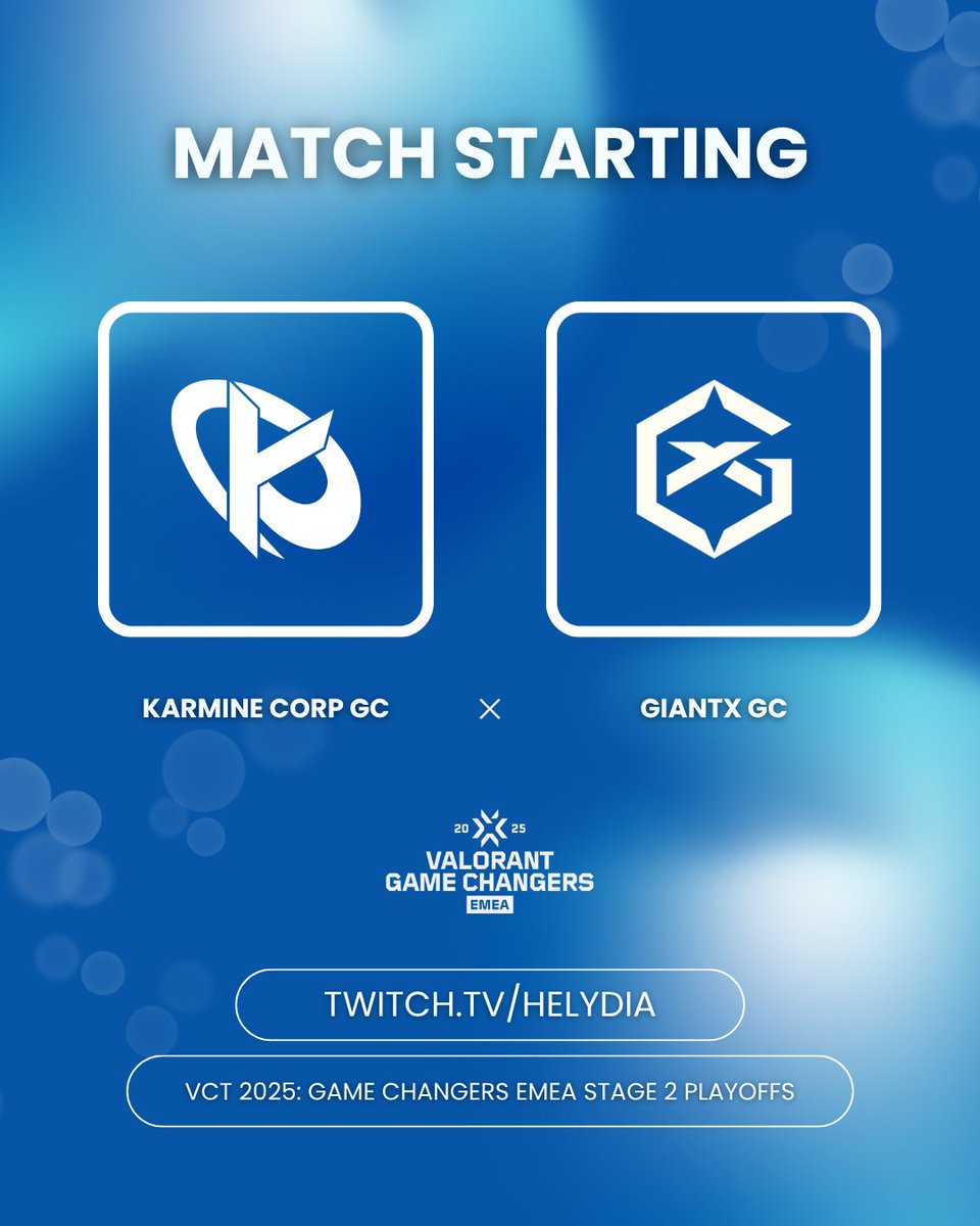 MATCH STARTING!

🆚 GIANTX GC
🔗 twitch.tv/helydia

#KCORP #KCWIN #VCTGameChangersEMEA