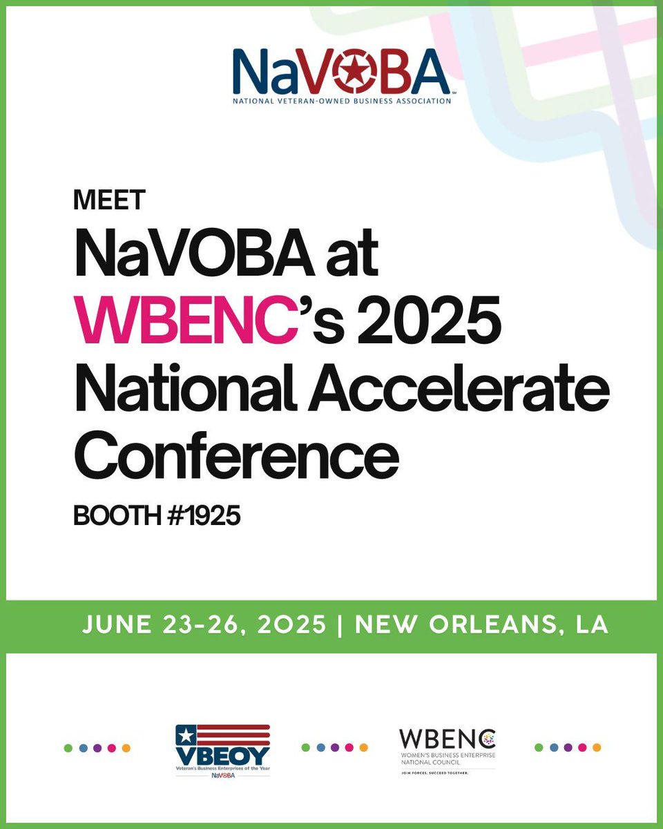 🎉 Our 2025 Women’s Veteran’s Business Enterprise of the Year is selected — meet her at #WBENC25!

Visit Booth 1925 to connect with Certified Veteran’s Business Enterprises® and learn more.

#WVBEOY #NaVOBA #VBE #SDVBE #VBEOY #WomenEntrepreneurs #VeteranEntrepreneurs