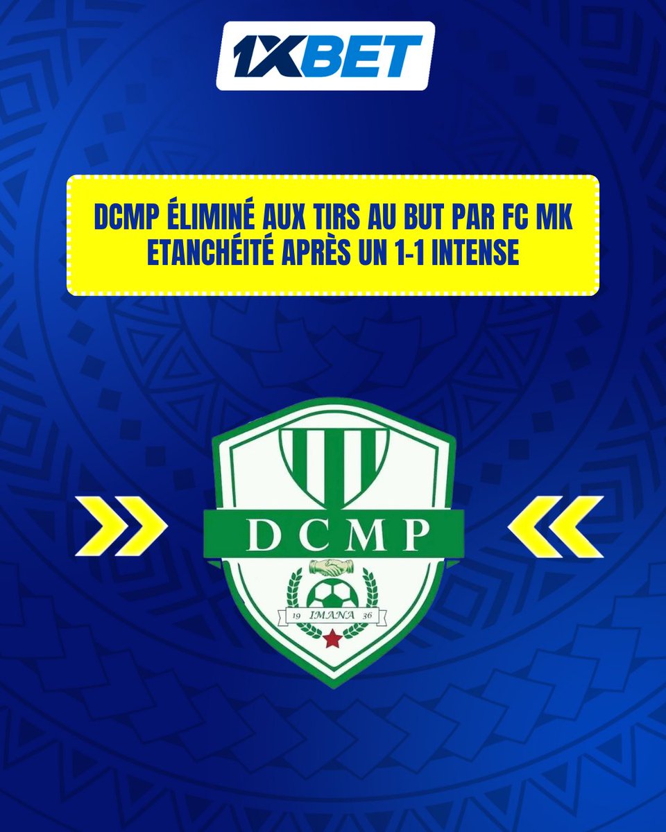 1xbet_cd's tweet photo. 💔 Le DCMP craque aux tirs au but face au FC MK après un match nul intense 1-1.
Crève de cœur pour les supporters d'Imana après l'échec du DCMP lors d'une séance de tirs au but tendue face au FC MK.
#1xBet #DCMP #DramaTirsAuBut #CAFInterclubs #FootballCongolais #FCMK https://t.co/qvEFzE7Cnd