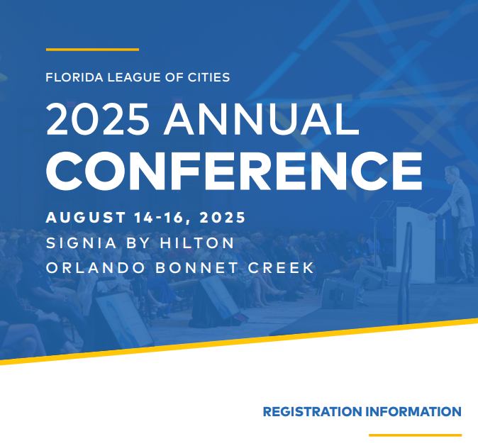 Registration is now open for FLC's 2025 Annual Conference August 14-16 in Orlando! Join us for engaging sessions, insightful speakers, and invaluable opportunities to connect with fellow municipal officials. 

Register today: bit.ly/3SUHPgc