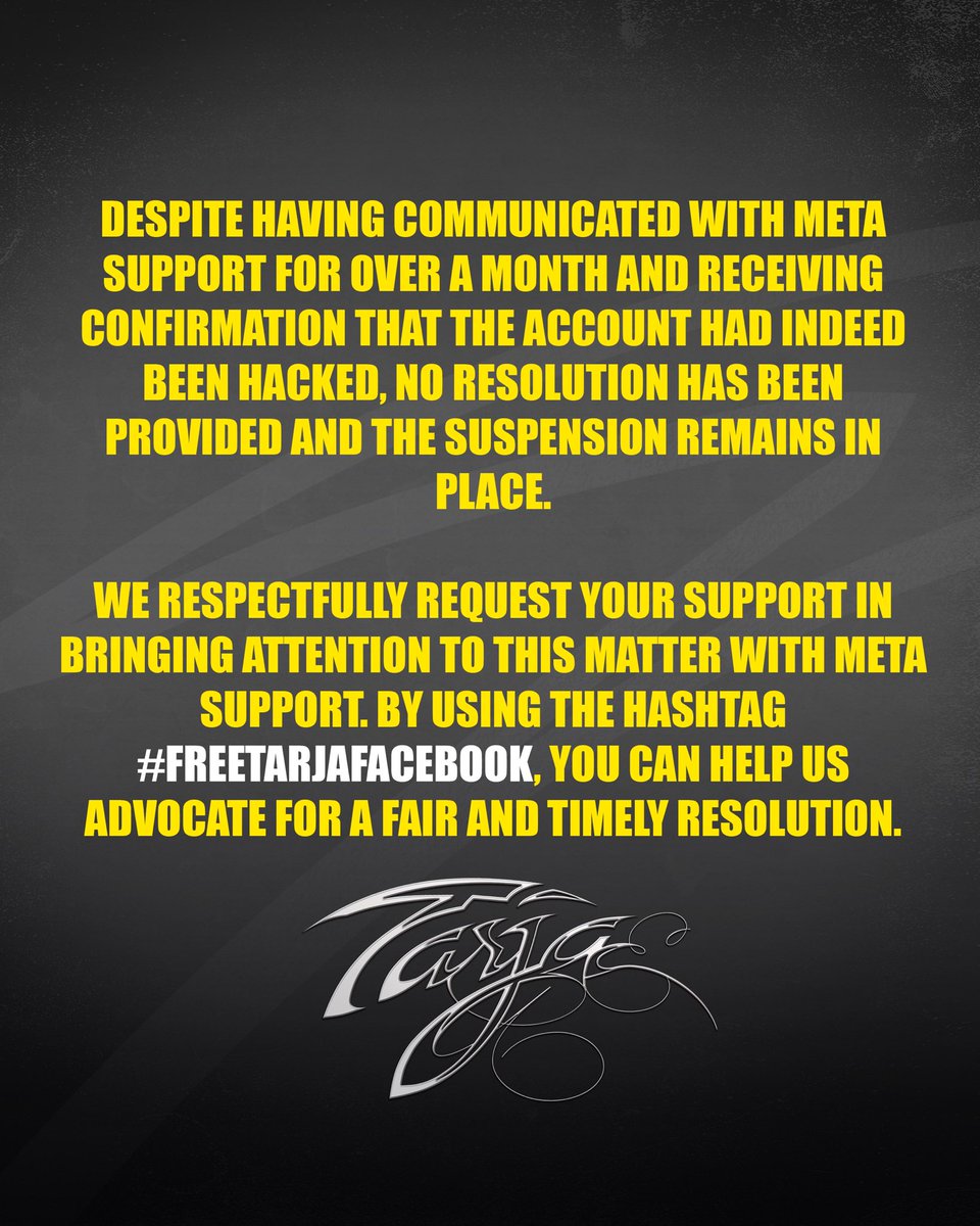 tarjaofficial's tweet photo. 👉 The attackers published gambling-related ads that violated Meta’s Community Guidelines. Based on these violations, Meta suspended Tarja’s official Facebook page.

❌ Neither Tarja nor her team created or approved these ads.
They were published solely as a result of the breach. https://t.co/ZSvyqnR44x