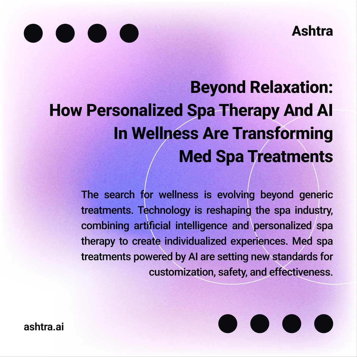 AshtraAI's tweet image. Beyond Relaxation: Personalized Spa Therapy and AI Are Shaping the Future of Med Spa
The spa industry is moving beyond standard relaxation. Clients today expect treatments tailored to their individual health needs. Powered by AI, personalized spa therapy is setting new standards…