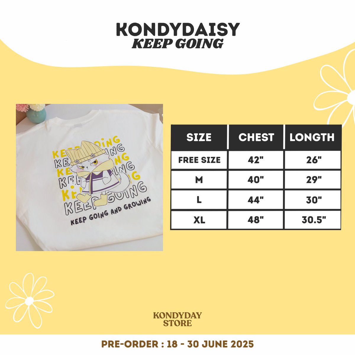 kondydaisy's tweet photo. [ Pre-Order ] kondydaisy - keep going 

เสื้อยืดทรง Oversize ตัวแรกของเรา ✨

Pre-Order ได้ตั้งแต่วันที่
🌼18 - 30 มิถุนายน 2025

สั่งซื้อได้ที่ : https://t.co/VAtzQawMni

#kondydaystore #friendii https://t.co/QipNhMSrYL