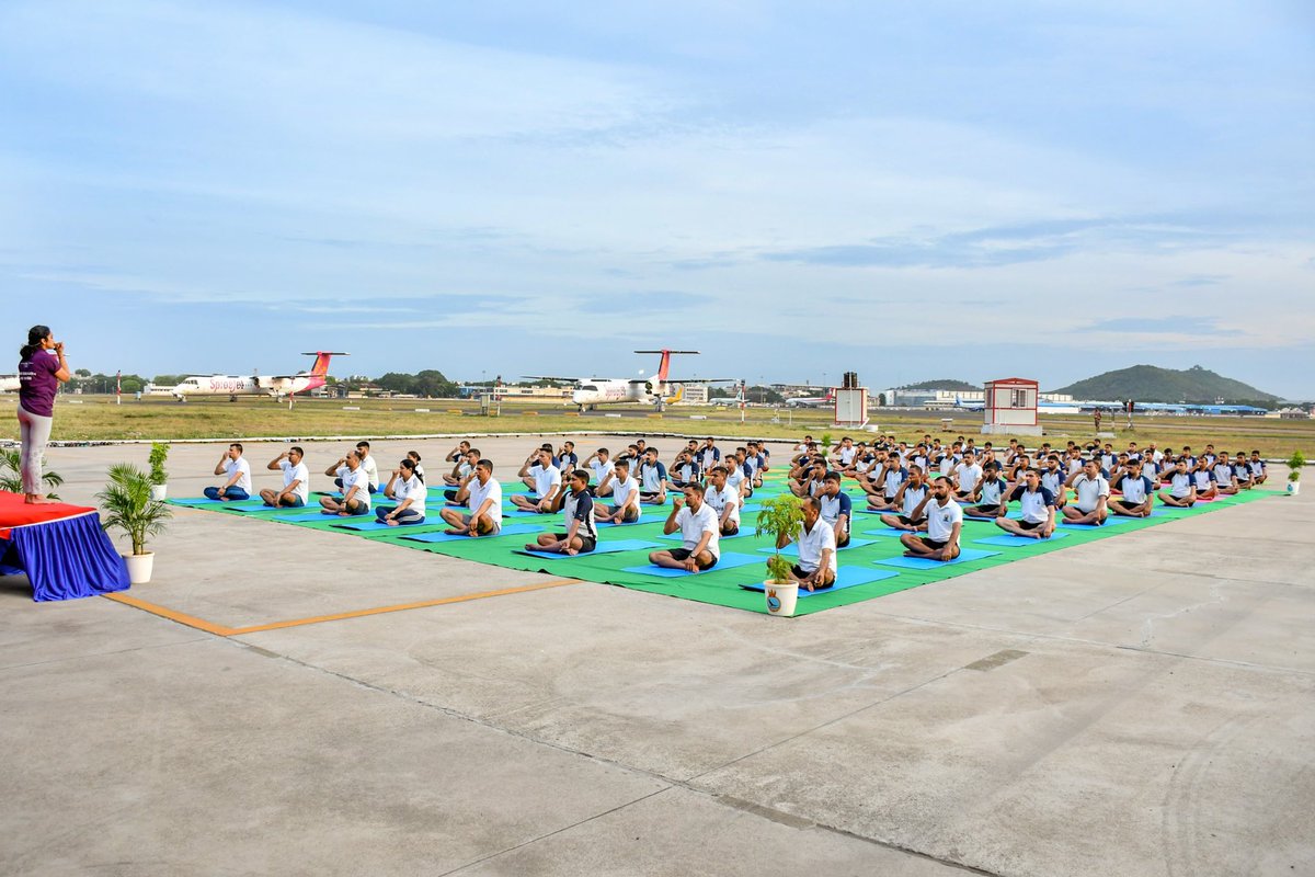 IN_HQTNP's tweet photo. As part of #IDY25 celebrations, a refreshing yoga session was held at #INAS313 with active participation of approximately 90 personnel. The session promoted physical fitness and mental well-being, leaving everyone energised and deeply rejuvenated. https://t.co/YIw3DSHYep