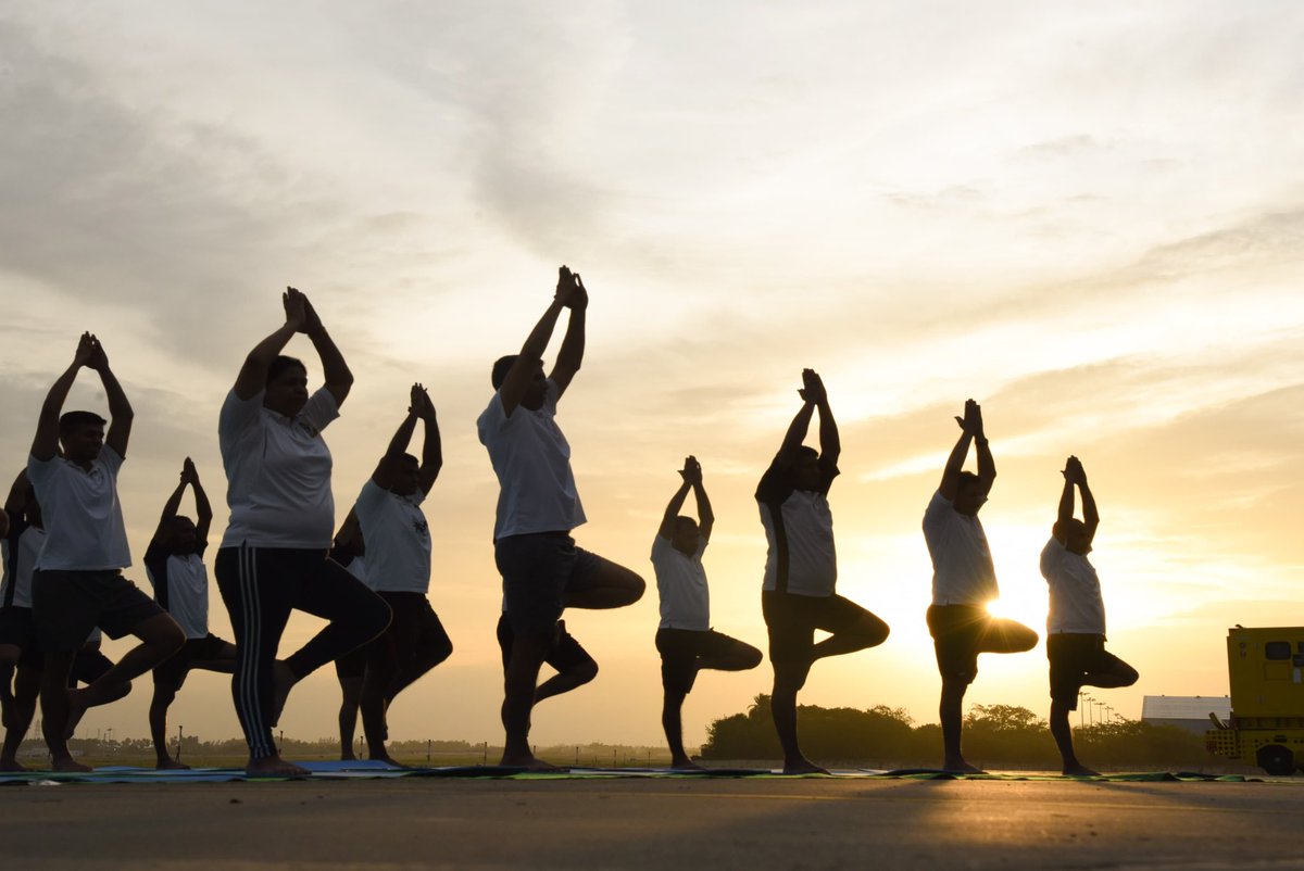 IN_HQTNP's tweet photo. As part of #IDY25 celebrations, a refreshing yoga session was held at #INAS313 with active participation of approximately 90 personnel. The session promoted physical fitness and mental well-being, leaving everyone energised and deeply rejuvenated. https://t.co/YIw3DSHYep