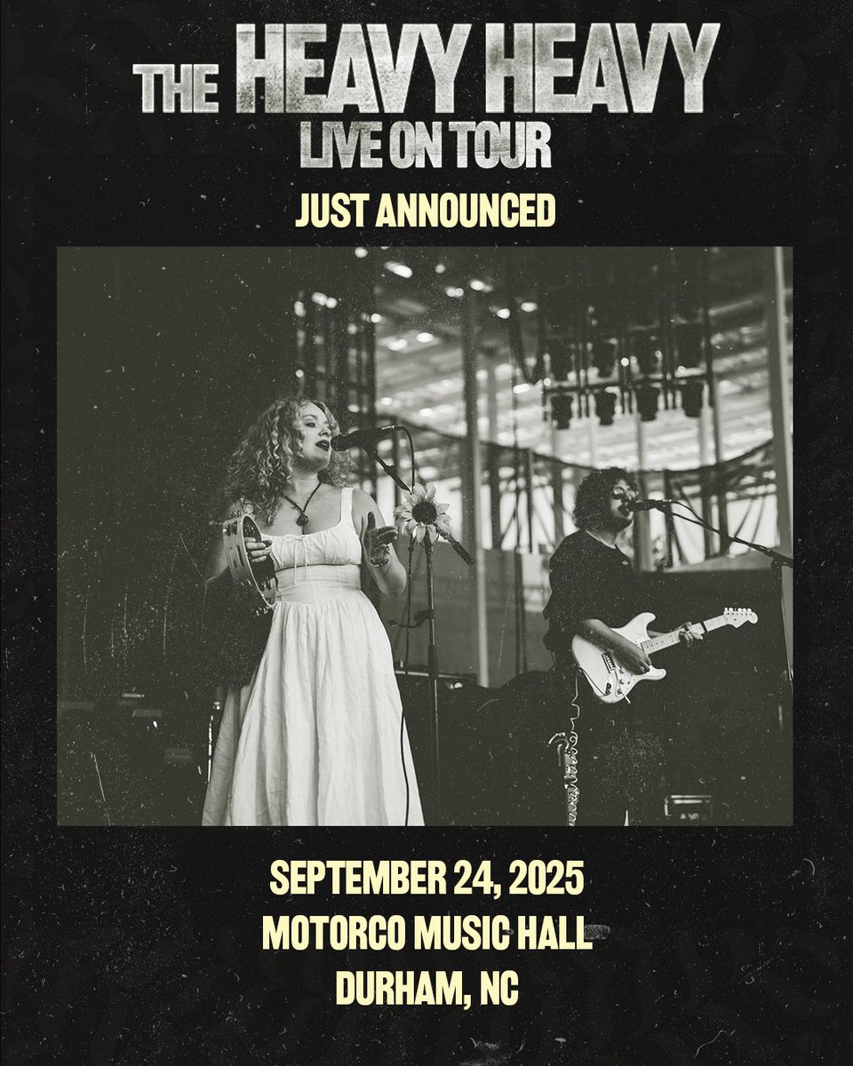 The Heavy Heavy (@theheavyheavyuk) on Twitter photo DURHAM: We've just added a show on September 24th at Motorco Music Hall. Tickets are on presale tomorrow and go on sale Friday, Jun 20th at 10AM local. 🌻 Sign up for the presale code at laylo.com/theheavyheavy/… DURHAM: We've just added a show on September 24th at Motorco Music Hall. Tickets are on presale tomorrow and go on sale Friday, Jun 20th at 10AM local. 🌻 Sign up for the presale code at laylo.com/theheavyheavy/…