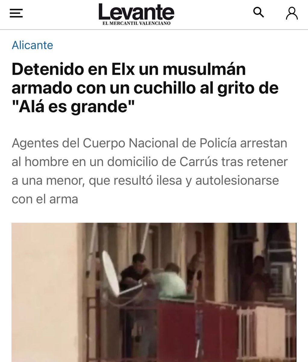VOX 🇪🇸 (@vox_es) on Twitter photo ‼⚠ Un musulmán siembra el pánico con un cuchillo al grito de "Alá es grande". Ha ocurrido en Elche.
Hay llevar a cabo la mayor operación de DEPORTACIONES MASIVAS que se haya visto.
Sólo así podremos garantizar la seguridad de los españoles, en peligro por las políticas del ‼⚠ Un musulmán siembra el pánico con un cuchillo al grito de "Alá es grande". Ha ocurrido en Elche.
Hay llevar a cabo la mayor operación de DEPORTACIONES MASIVAS que se haya visto.
Sólo así podremos garantizar la seguridad de los españoles, en peligro por las políticas del
