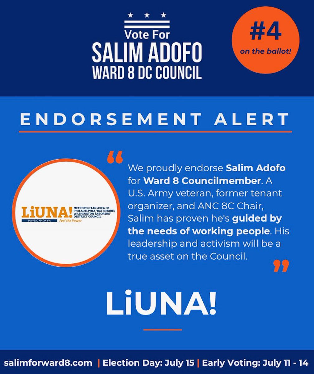 SalimForWard8's tweet image. Thank you to @LIUNA for your support!
#WeAreWard8
SalimForWard8.com
LIUNA – the Laborers’ International Union of North America – is a powerhouse of workers who are proud to build the United States and Canada.
Members build infrastructure - from roads, bridges, and…