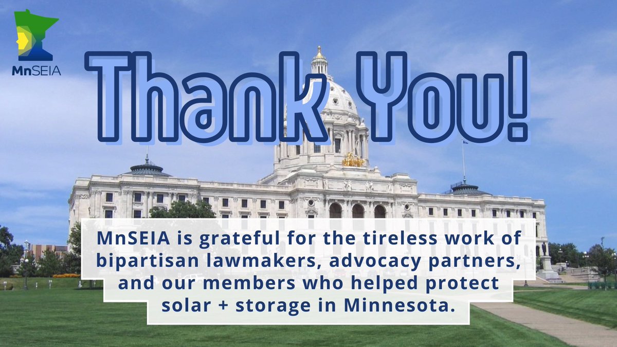 MnSEIA is grateful to lawmakers, advocacy partners, and members whose impactful work helped deliver strong results this session. Much of this session centered on safeguarding our vital energy policies. 

📖 Read MnSEIA's session recap: buff.ly/I1QpU2l#MnSEIA