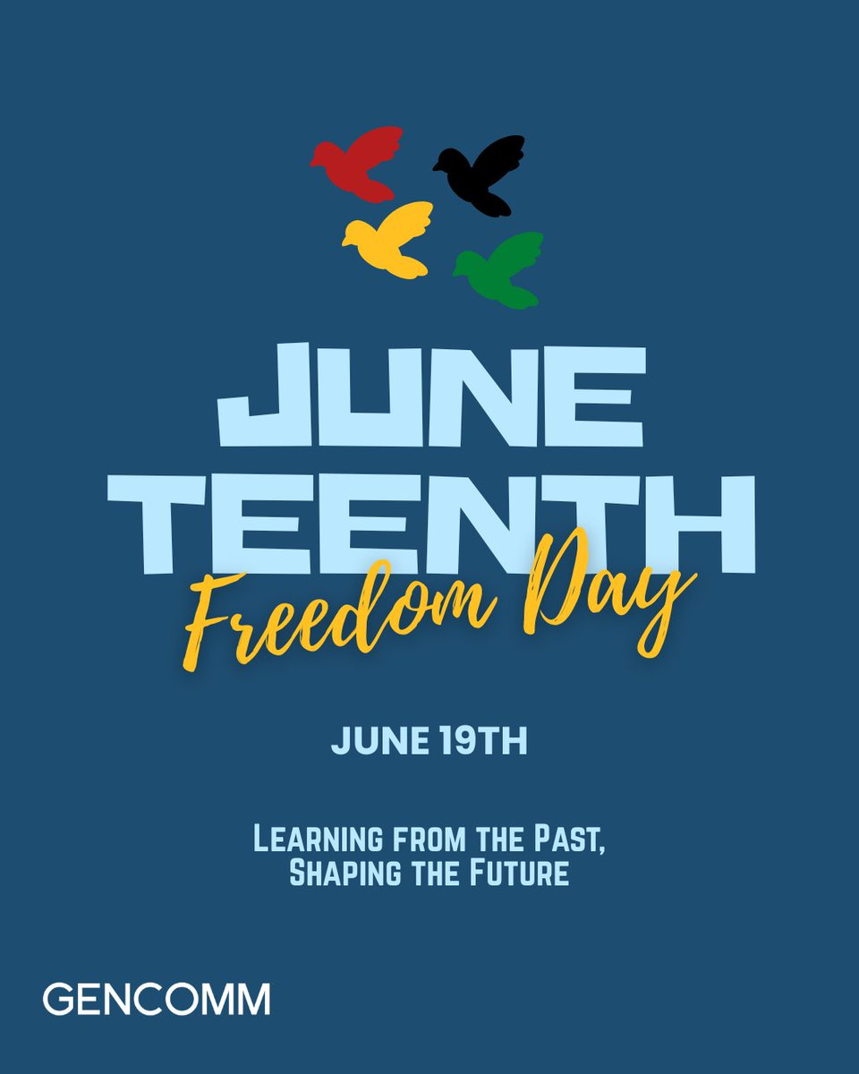 GenCommHQ's tweet image. Today, we honor Juneteenth, a powerful reminder of freedom, resilience, and the ongoing pursuit of equity.

#juneteenth #freedomday #gencomm #av #audiovisual #draper #draperut #draperutah #ut #utah #business #management #office