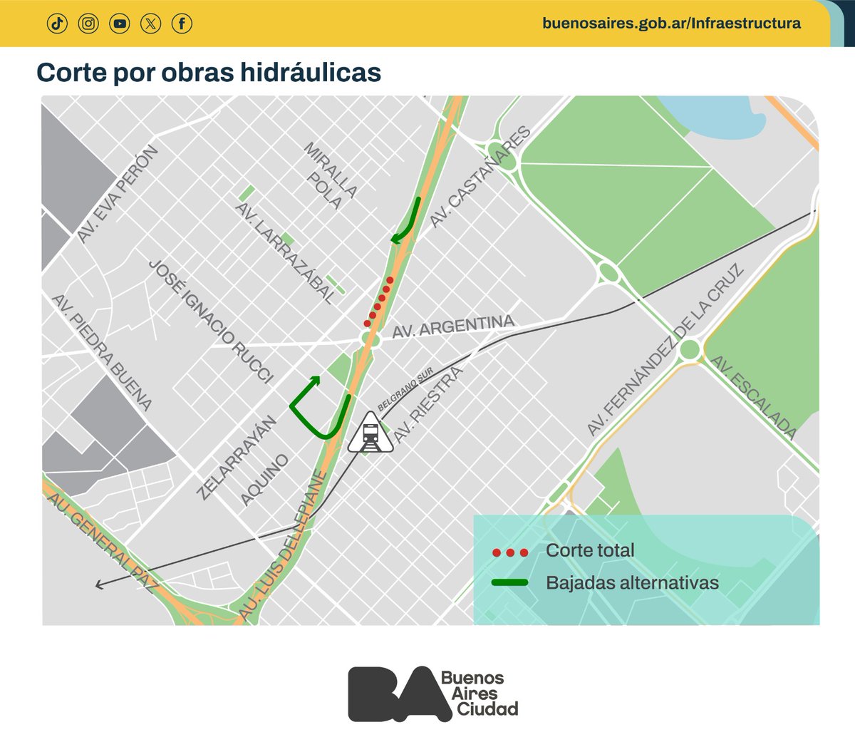 Cerraron la salida a Larrazábal de AU Dellepiane sentido a provincia

Desde hoy y durará un mes, debido al avance de la obra hidráulica que se está llevando adelante en la zona para evitar inundaciones en ese sector de Lugano.

Alternativa  Miralla, o Pilar.
 ℹ️ <a href="/AUSA/">ausa</a>