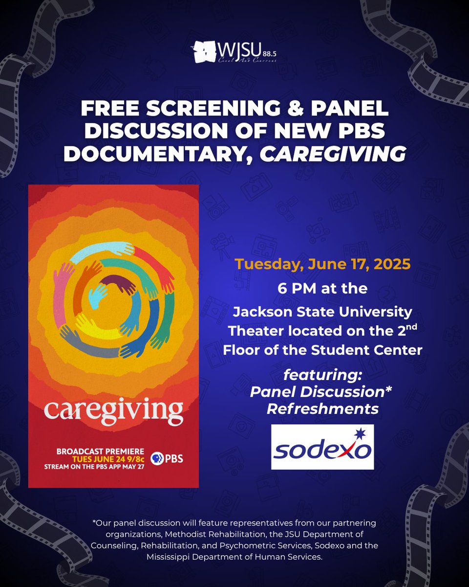 TONIGHT! 🚨 Come out to the JSU Theater for a free screening and panel discussion of the new @pbs documentary, Caregiving. Refreshments will be provided.

#thesippfm #caregivingpbs #communityengagement