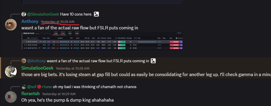 I'm not a fan of people who just pull flow that makes a big move when they don't even recap the stuff they post. With that being said we did talk about the $FSLR puts yesterday in Stock Hub as they came in.