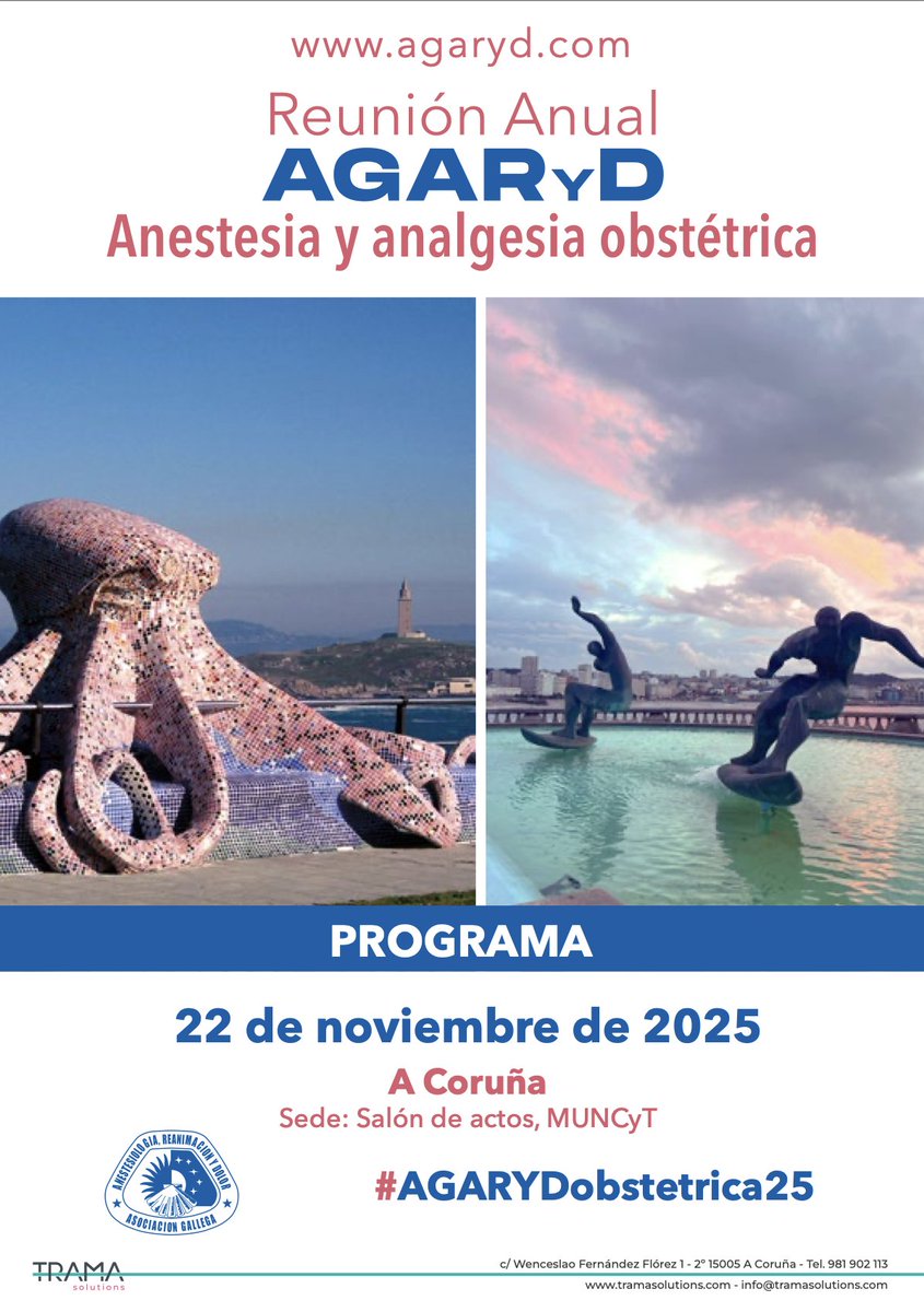 AGARyDGalicia's tweet image. ❄️ Reunión Anual de Invierno AGARYD 2025
sobre A. Obstétrica
💡 Actualización científica rigurosa
🗣️ Discusión clínica.
🤝 Para todos los anestesiólogos
🗓️ 22/11/25
📍 Salón de actos, MUNCyT
🔗 Más info: agaryd.com/reunion-anual
#AGARYDobstetrica25 #AGARYD2025 #AnestesiaObstétrica