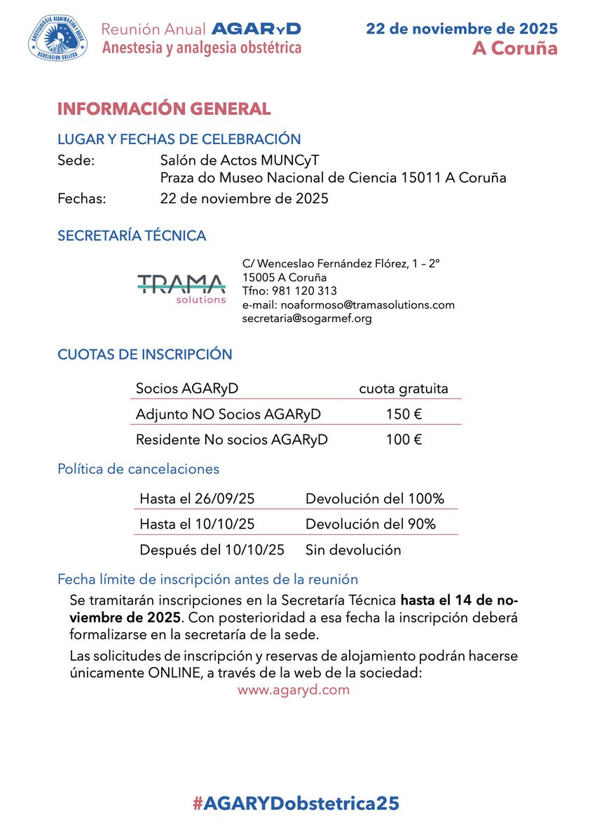 AGARyDGalicia's tweet image. ❄️ Reunión Anual de Invierno AGARYD 2025
sobre A. Obstétrica
💡 Actualización científica rigurosa
🗣️ Discusión clínica.
🤝 Para todos los anestesiólogos
🗓️ 22/11/25
📍 Salón de actos, MUNCyT
🔗 Más info: agaryd.com/reunion-anual
#AGARYDobstetrica25 #AGARYD2025 #AnestesiaObstétrica