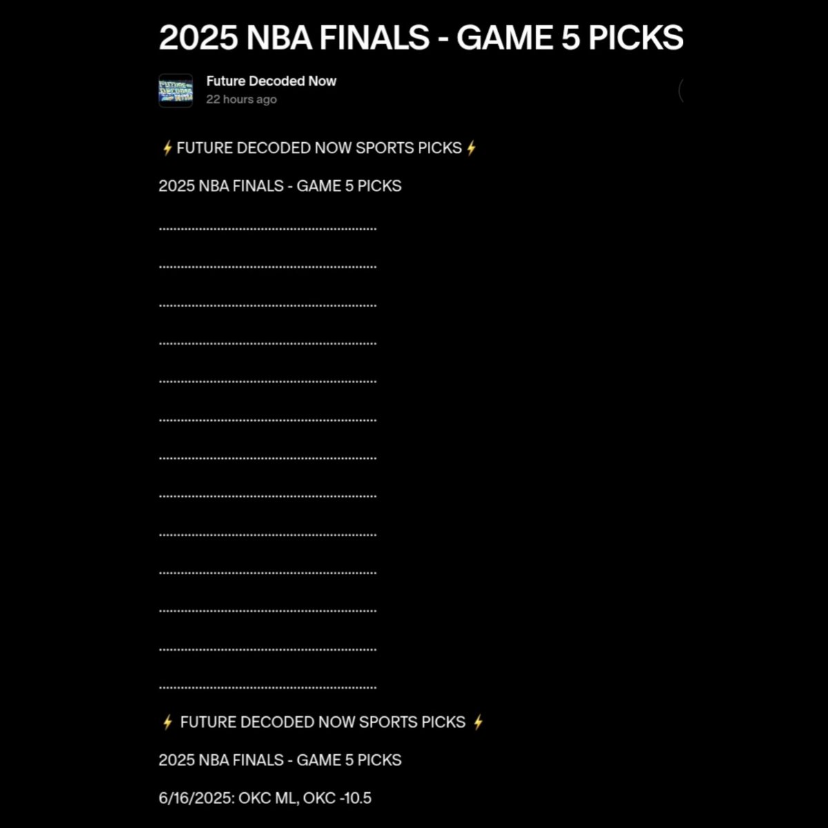 future_decoded's tweet image. ⚡⚡

2 FOR 2 LAST NIGHT IN THE #NBAFinals ! 🔥

AS THE #THUNDERUP WIN &amp;amp; COVER AS PREDICTED !! 🔮

WE&apos;RE NOW 39 OF 42 IN THESE NBA PLAYOFFS! (92% HITRATE)🔥🔥🔥

AND STILL PERFECT IN THESE NBA FINALS!!! 🔥🔥🔥

#SPORTSPICKS #NBABETTING #GAMBLINGX #NBAX #Indy #OKC #yescers