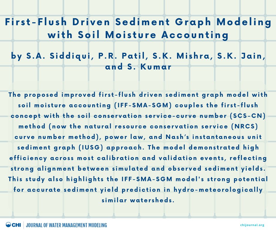 Visit chijournal.org to read "First-Flush Driven Sediment Graph Modeling with Soil Moisture Accounting" by S.A. Siddiqui, P.R. Patil, S.K. Mishra, S.K. Jain, and S. Kumar published last week in the JWMM.
