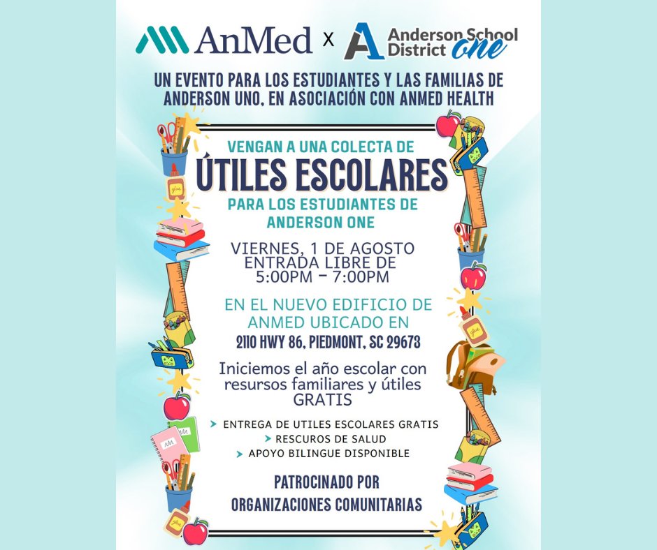 ASD_1Excellence's tweet photo. We are partnering with Anmed to host a school supply distribution and health fair on August 1st. ✏️School supply donations are being accepted at the District Office through the end of July. We are also collecting new shoes for students ahead of the school year. Details ⬇️ https://t.co/e4SYKuGxcH