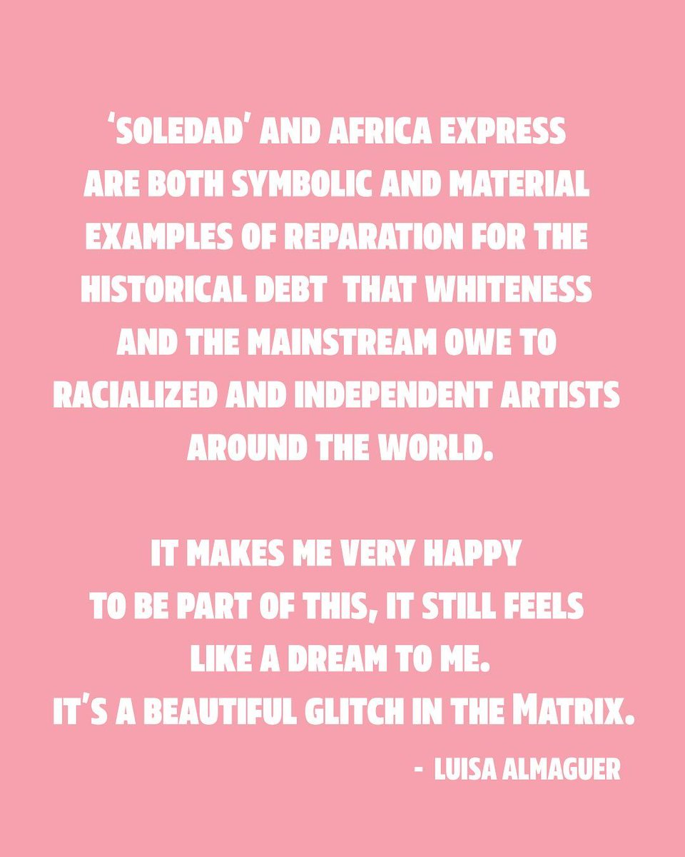 WorldCircuitRecords (@worldcircuit) on Twitter photo Luisa Almaguer's, who's stunning lyrics and vocals shine on the collective's latest release 'Soledad', says the track is a symbolic example of reparation for the historical debt that whiteness owes to independent artists around the world. 
Listen wherever you stream music. Luisa Almaguer's, who's stunning lyrics and vocals shine on the collective's latest release 'Soledad', says the track is a symbolic example of reparation for the historical debt that whiteness owes to independent artists around the world. 
Listen wherever you stream music.