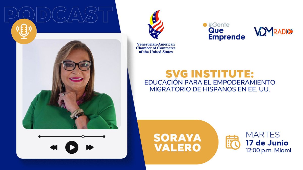 📣 Hoy en #GenteQueEmprende recibimos a una invitada muy especial: la MSc. Soraya Valero (@svginstitute), CEO de SVG Institute.

🔍 En este episodio conversaremos sobre:

SVG Institute: Educación para el empoderamiento migratorio de hispanos en EE. UU.

▶️ ¡No te lo pierdas!