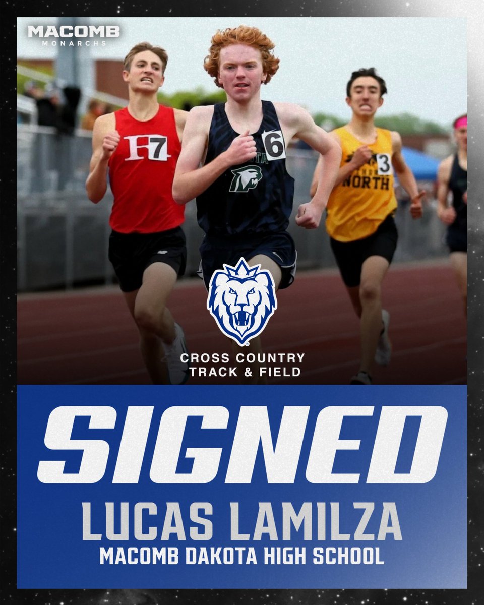 𝑺𝒊𝒈𝒏𝒆𝒅 🖊️🏃‍♂️

Lucas LaMilza, one of the top runners in the county, has signed with Macomb Cross Country and Track &amp; Field! LaMilza won the 2024 MAC Red Jamboree and New Boston Huron Invitational and was top 10 in the state in the 3200m!

#WeReign #NJCAAXC #NJCAATF