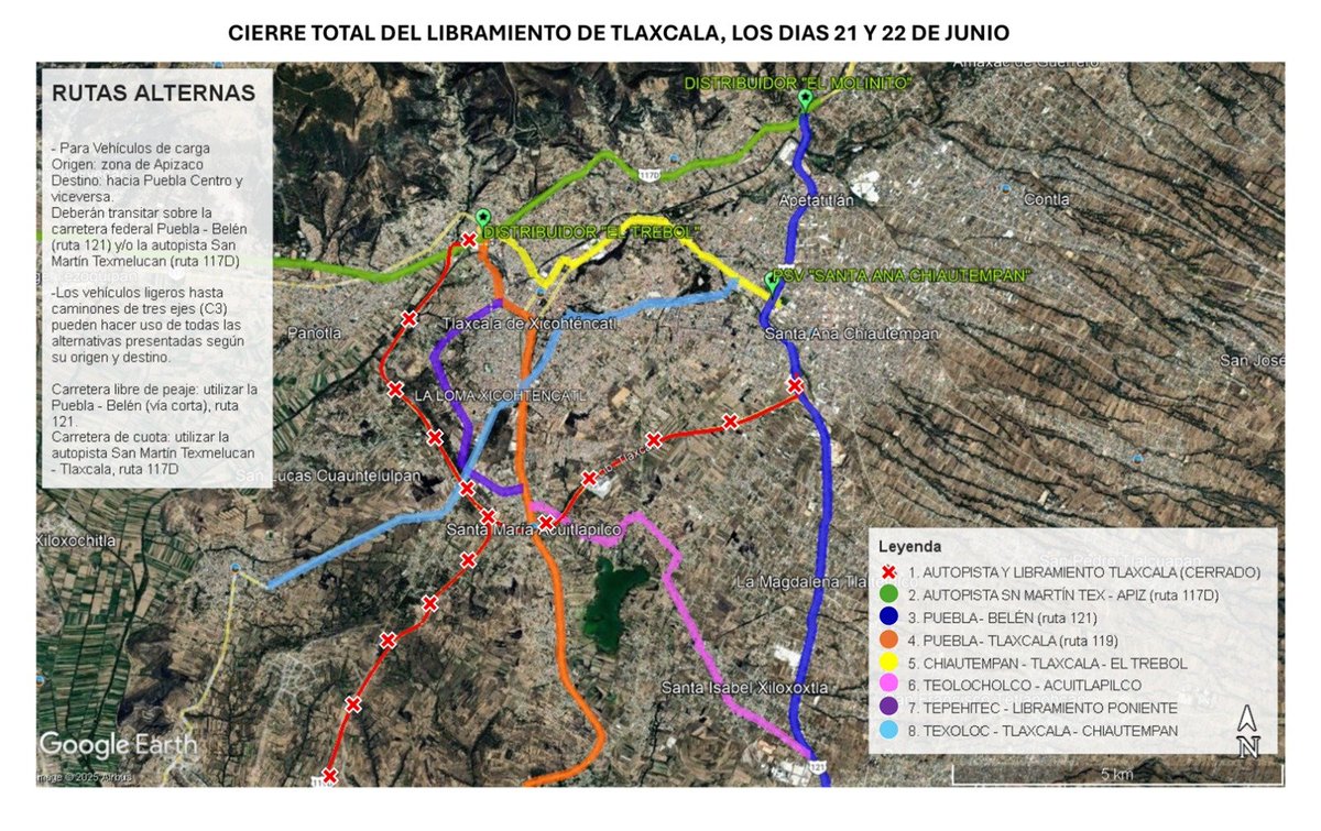 🚧 Atención, cierres viales este 20, 21 y 22 de junio. En el el libramiento Tlaxcala por las pruebas de Ciclismo Contrarreloj y Ruta.
⚠️ Cierres parciales el 19 y 20 de junio, cierre total 21 y 22.
Checa el mapa, sal a tiempo y toma vías alternas.
#OlimpiadaNacional2025 #CONADE