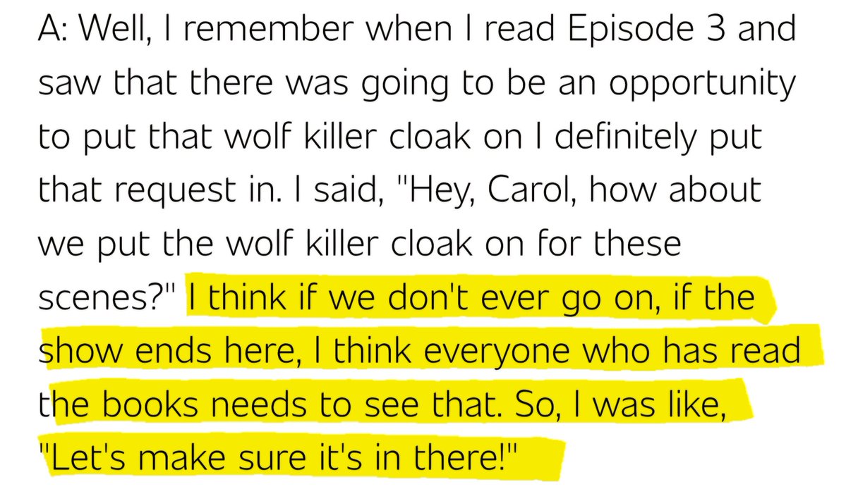 carnivalOhorror's tweet photo. Sam was worried that if the show was cancelled, he wanted to make sure they put the infamous Wolfkiller cloak into 2x03 for book fans in case they didn't get to adapt tvl https://t.co/5P9TbpaJBs