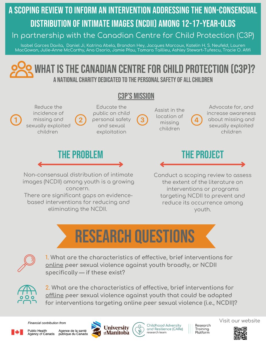 Childhood Adversity and Resilience (CARe) Research (@careresearchum) on Twitter photo 👏 Congratulations to Cohort-1 CARe Research Training Platform(RTP) students on their hard work.
Here is a snapshot of one of the projects. Thank you to the <a href="/CdnChildProtect/">Protect Children</a> Canadian Centre for Child Protection for this amazing collaboration‼️ 👏 Congratulations to Cohort-1 CARe Research Training Platform(RTP) students on their hard work.
Here is a snapshot of one of the projects. Thank you to the <a href="/CdnChildProtect/">Protect Children</a> Canadian Centre for Child Protection for this amazing collaboration‼️