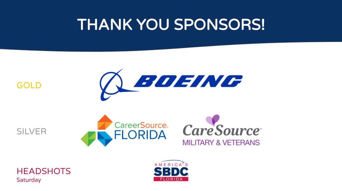 VetsFL's tweet image. The Veterans Florida Expo 2025 would not have been possible without the generous support of our sponsors.
Thank you @Boeing @CareerSourceFL @CareSource @FloridaSBDC !