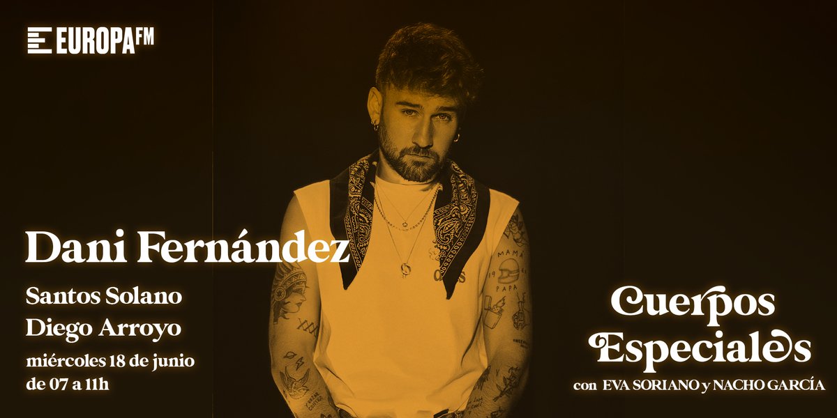 Cuerpos Especiales (@cuerposespecial) on Twitter photo Mañana vendrá al programa para presentarnos su nuevo documental, 'Todo cambia', uno de los artistas del momento en nuestro país, nuestro amigo <a href="/DaniFdez/">Dani Fernández D.</a>!
Además, Santos Solano nos enseñará a gestionar el aburrimiento y Diego Arroyo nos cantará un temarraco que no te lo crees😊 Mañana vendrá al programa para presentarnos su nuevo documental, 'Todo cambia', uno de los artistas del momento en nuestro país, nuestro amigo <a href="/DaniFdez/">Dani Fernández D.</a>!
Además, Santos Solano nos enseñará a gestionar el aburrimiento y Diego Arroyo nos cantará un temarraco que no te lo crees😊