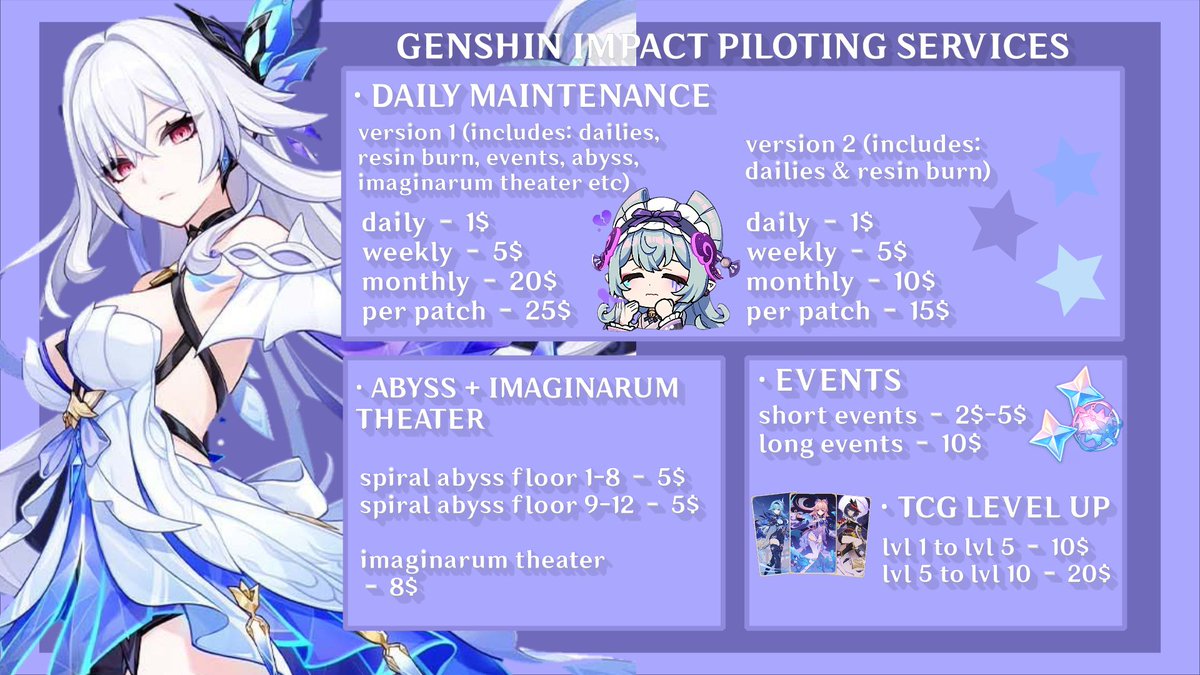 istarothist's tweet image. genshin, hsr, wuwa & zzz piloting services 𐙚
too tired or busy to keep up with your favourite games? fear not! my services can help you out 𝜗𝜚⋆₊˚
DM or fill up form to avail
˙⋆✮forms.gle/6sNJbhfyUPqxjD…
#genshinpilot #hsrpilot #wuwapilot #zzzpilot