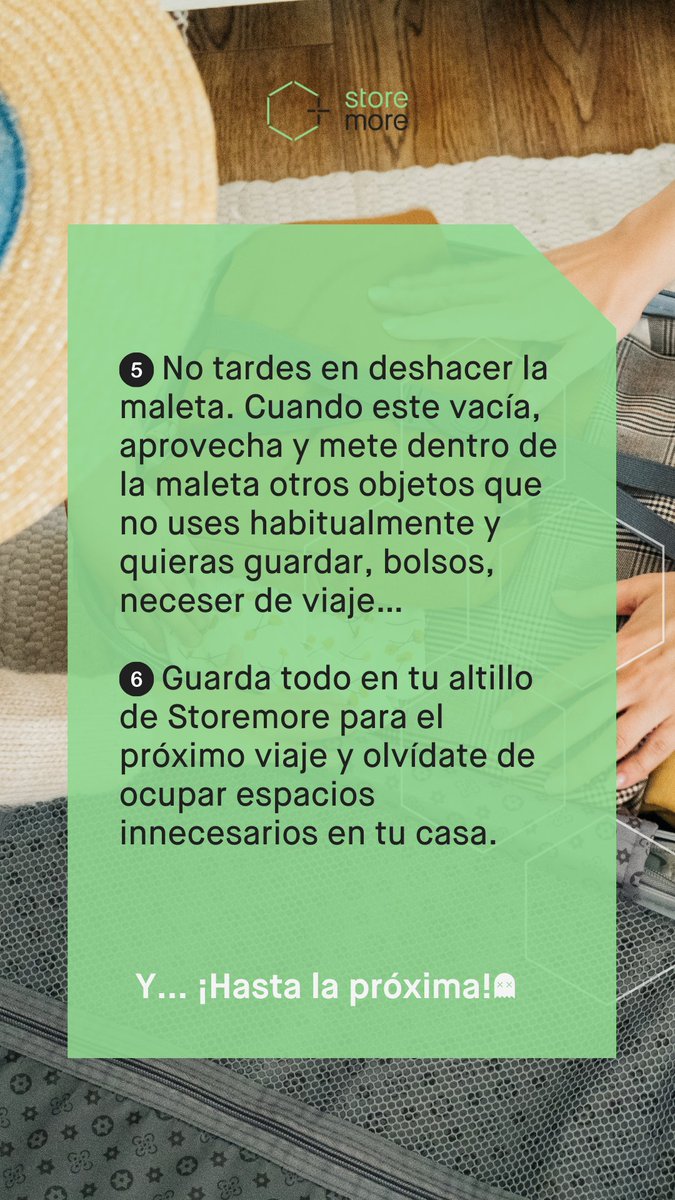 ¿Listo para tu próxima escapada? ✈️
Te dejamos unos tips para hacer la maleta perfecta (y volver sin caos):

Disfruta, viaja ligero y a la vuelta… ¡espacio libre y todo listo para tu próxima aventura!
#MaletaPerfecta #TipsStoremore #MásEspacio