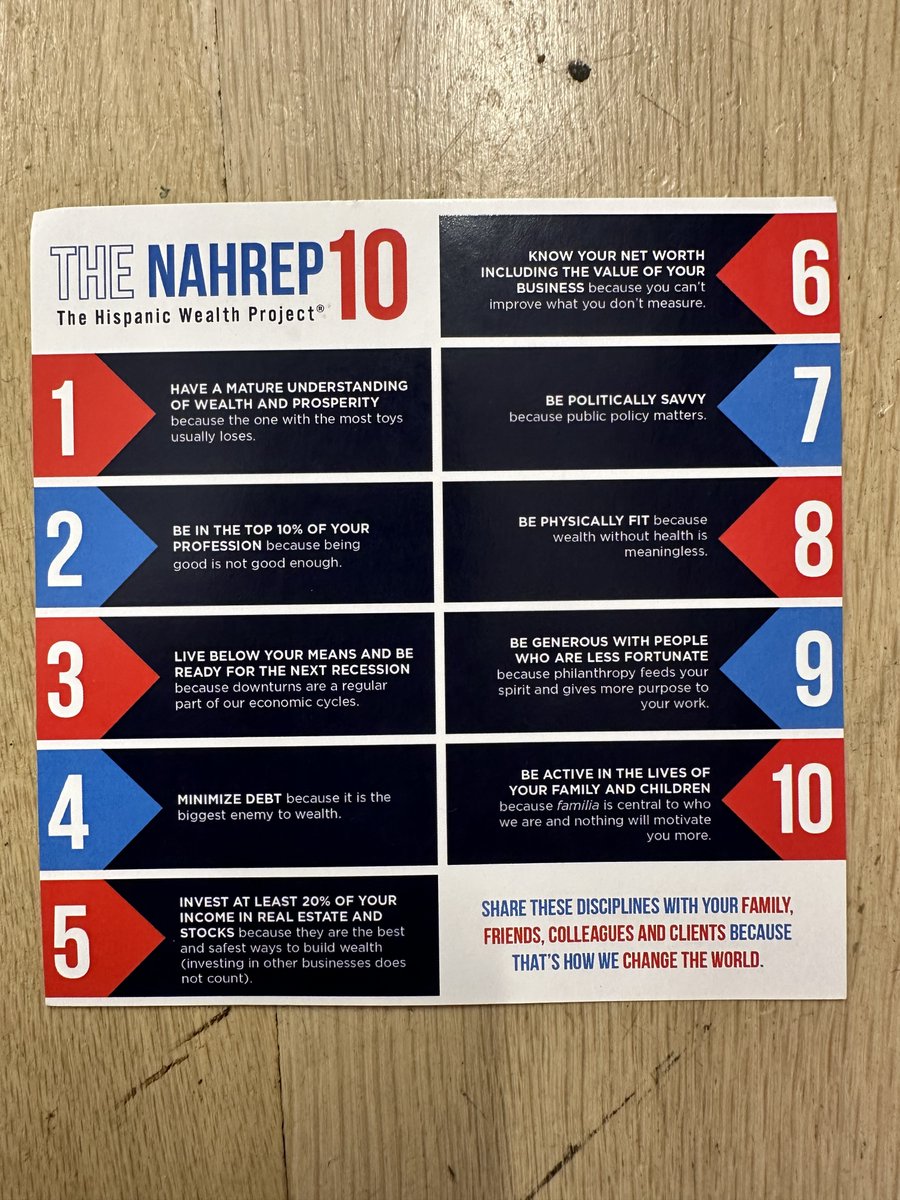 mbesheer's tweet image. Another great takeaway from the @NAHREPNY Wealth & Business Summit is their 10 "disciplines" for attaining, growing and preserving wealth: