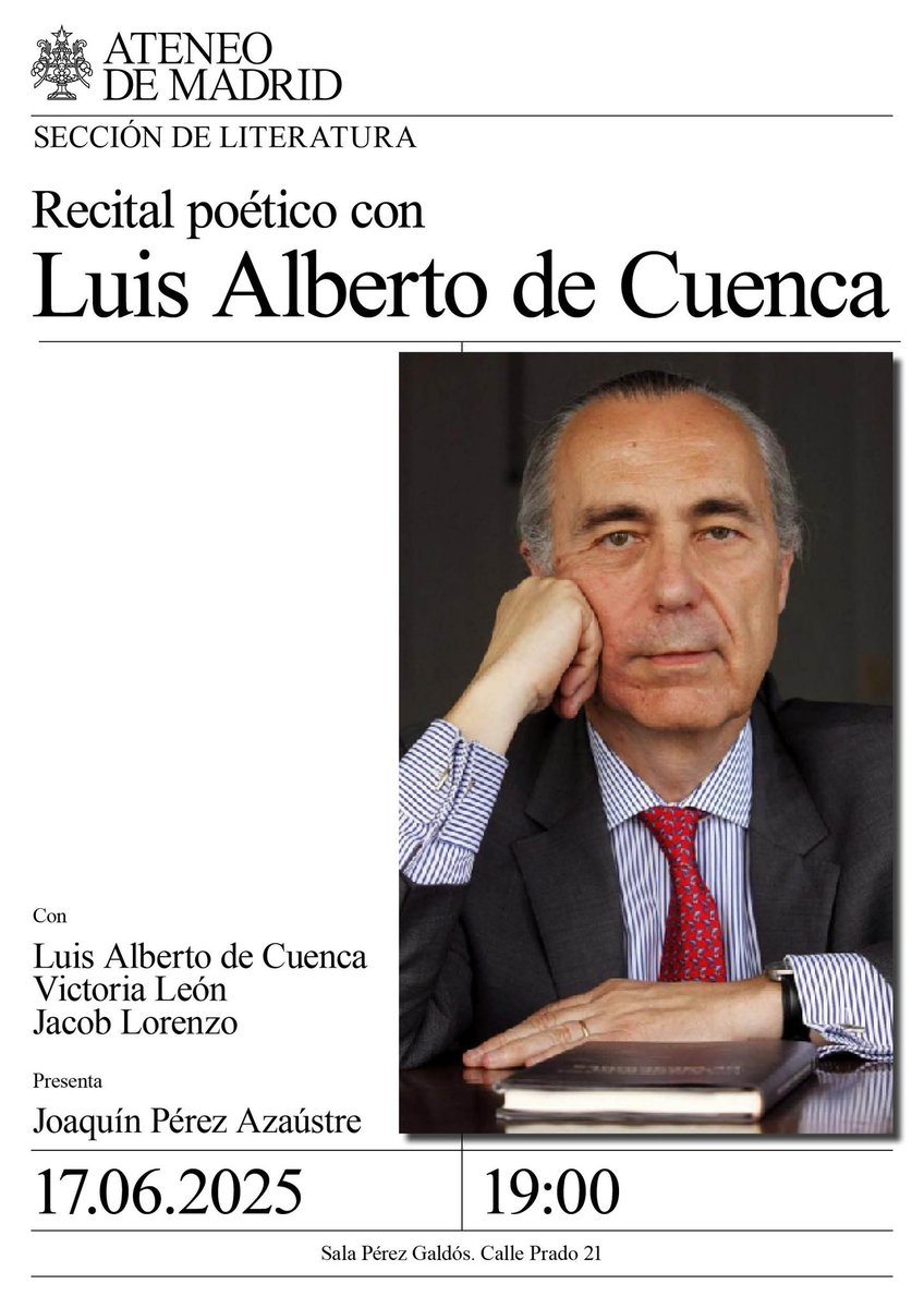 Hoy en el <a href="/ateneodemadrid/">Ateneo de Madrid</a> cantaremos bajo la lluvia, con Luis Alberto de Cuenca, Jacob Lorenzo y un servidor. Y recordaremos a Victoria León, que no podrá acompañarnos. ¡No te lo pierdas!